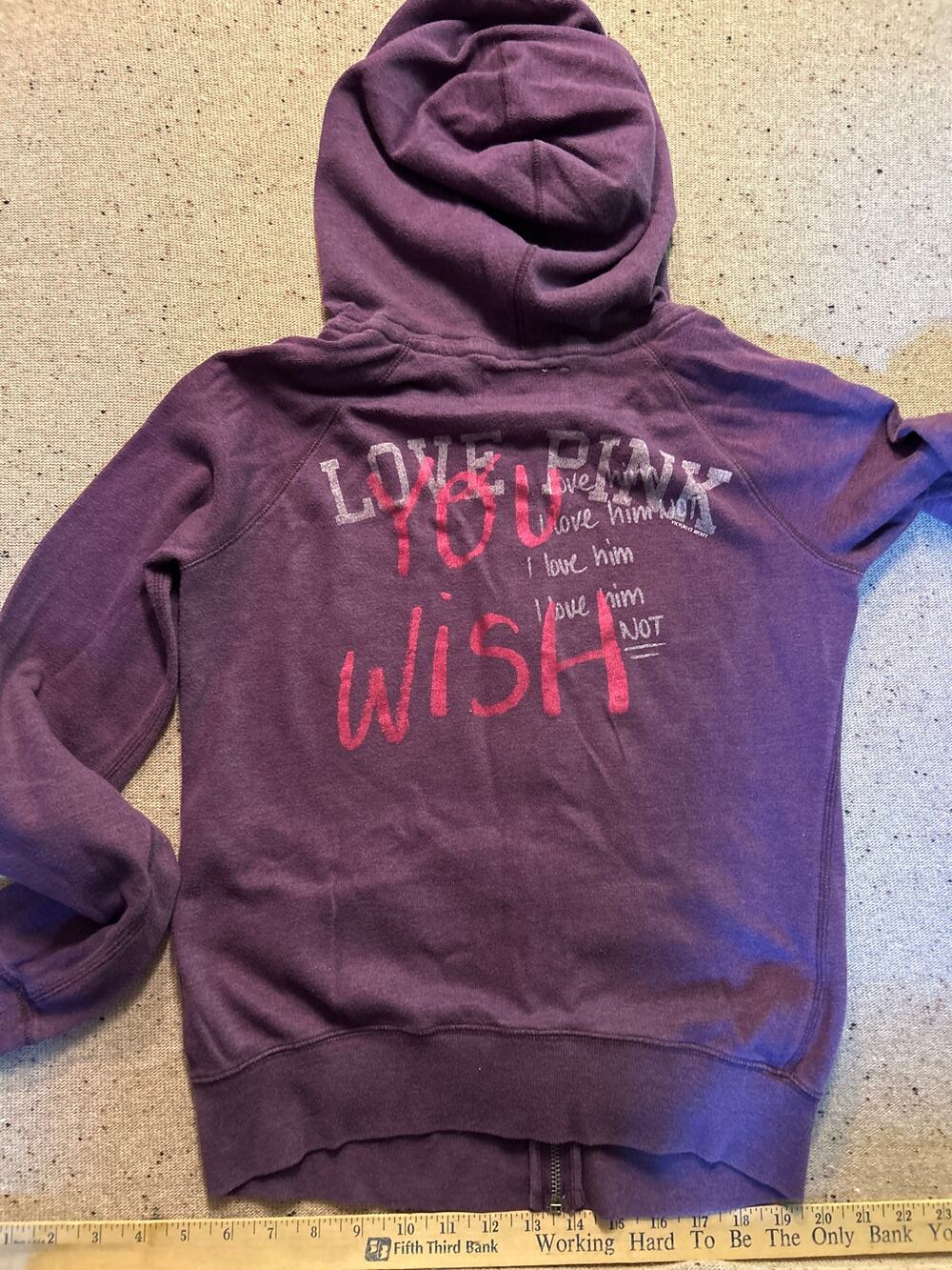 Y2K Victoria's Secret Pink Full Zip Hoodie Dog Spell Out Purple XO Graffiti XS